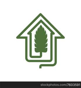 Eco clean house isolated construction company logo. Vector green building with plant inside. Green plant and eco friendly house logo