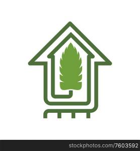 Eco clean house isolated construction company logo. Vector green building with plant inside. Green plant and eco friendly house logo