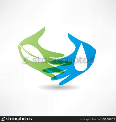 eco concept hand and water icon
