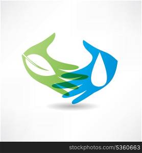 eco concept hand and water icon