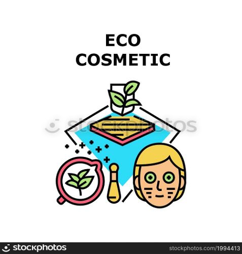 Eco Cosmetic Vector Icon Concept. Eco Cosmetic Prepared From Natural Bio Ingredient For Healthcare Facial And Body Skin, Anti-aging Renewal Beauty Cosmetology Product Color Illustration. Eco Cosmetic Vector Concept Color Illustration
