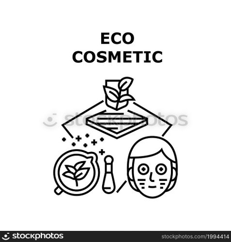 Eco Cosmetic Vector Icon Concept. Eco Cosmetic Prepared From Natural Bio Ingredient For Healthcare Facial And Body Skin, Anti-aging Renewal Beauty Cosmetology Product Black Illustration. Eco Cosmetic Vector Concept Black Illustration
