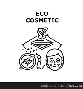 Eco Cosmetic Vector Icon Concept. Eco Cosmetic Prepared From Natural Bio Ingredient For Healthcare Facial And Body Skin, Anti-aging Renewal Beauty Cosmetology Product Black Illustration. Eco Cosmetic Vector Concept Black Illustration