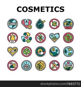 Eco Cosmetics Organic And Bio Icons Set Vector. Natural Fragrance Handmade And Herbal Aromatic Eco Cosmetics, Cruelty And Nitrate Free Cosmetology Product Line. Color Illustrations. Eco Cosmetics Organic And Bio Icons Set Vector