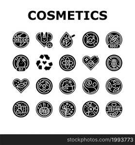 Eco Cosmetics Organic And Bio Icons Set Vector. Natural Fragrance Handmade And Herbal Aromatic Eco Cosmetics, Cruelty And Nitrate Free Cosmetology Product Glyph Pictograms Black Illustrations. Eco Cosmetics Organic And Bio Icons Set Vector