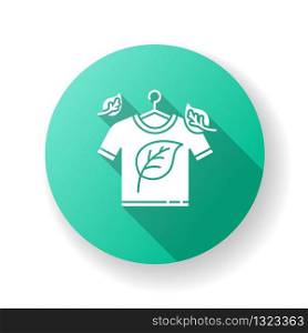 Eco dry cleaning green flat design long shadow glyph icon. Clothes washing, laundry service. Organic detergent and natural stain remover use, delicate cleaning. Silhouette RGB color illustration