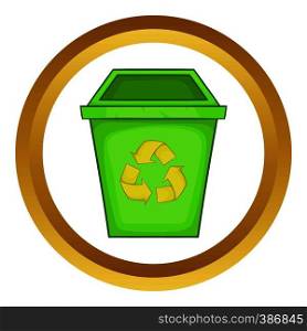 Eco dustbin vector icon in golden circle, cartoon style isolated on white background. Eco dustbin vector icon