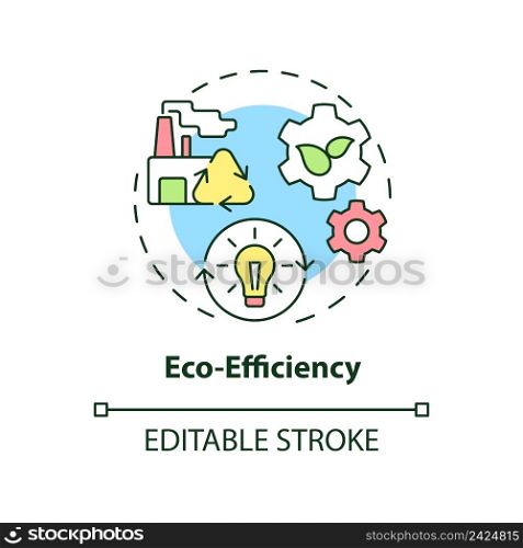 Eco-efficiency concept icon. Sustainability promotion. Area of industrial ecology abstract idea thin line illustration. Isolated outline drawing. Editable stroke. Arial, Myriad Pro-Bold fonts used. Eco-efficiency concept icon