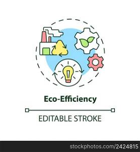 Eco-efficiency concept icon. Sustainability promotion. Area of industrial ecology abstract idea thin line illustration. Isolated outline drawing. Editable stroke. Arial, Myriad Pro-Bold fonts used. Eco-efficiency concept icon