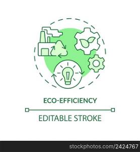Eco-efficiency green concept icon. Sustainability promotion. Industrial ecology area abstract idea thin line illustration. Isolated outline drawing. Editable stroke. Arial, Myriad Pro-Bold fonts used. Eco-efficiency green concept icon