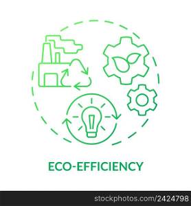 Eco-efficiency green gradient concept icon. Sustainability promotion. Area of industrial ecology abstract idea thin line illustration. Isolated outline drawing. Myriad Pro-Bold font used. Eco-efficiency green gradient concept icon