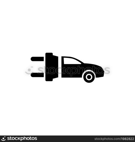 Eco Electric Car. Flat Vector Icon. Simple black symbol on white background. Eco Electric Car Flat Vector Icon