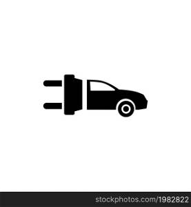 Eco Electric Car. Flat Vector Icon. Simple black symbol on white background. Eco Electric Car Flat Vector Icon