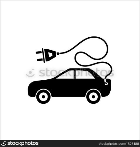 Eco Electric Car Icon, Renewable Energy Car Vector Art Illustration