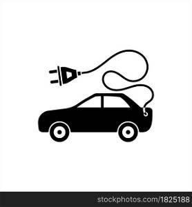 Eco Electric Car Icon, Renewable Energy Car Vector Art Illustration