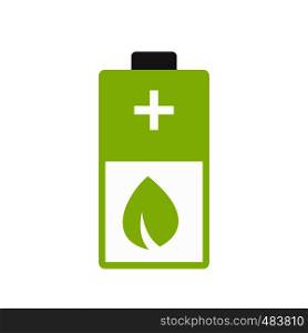 Eco energy battery icon. Battery with leaves. Colorful ecology symbol isolated on white background. Eco energy battery icon