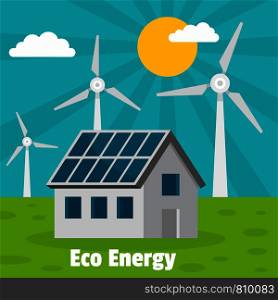 Eco energy home concept background. Flat illustration of eco energy home vector concept background for web design. Eco energy home concept background, flat style