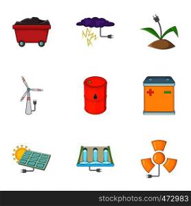 Eco energy icons set. Cartoon set of 9 eco energy vector icons for web isolated on white background. Eco energy icons set, cartoon style