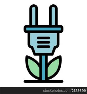 Eco energy plug icon. Outline eco energy plug vector icon color flat isolated. Eco energy plug icon color outline vector