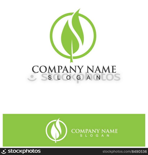 Eco Energy Vector Logo with leaf symbol. Green color with flash or thunder graphic. Nature and electricity renewable. This logo is suitable for technology, recycle, organic.