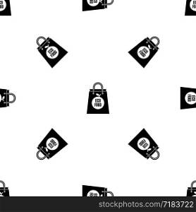 Eco food bag pattern repeat seamless in black color for any design. Vector geometric illustration. Eco food bag pattern seamless black