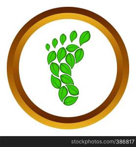Eco footprint vector icon in golden circle, cartoon style isolated on white background. Eco footprint vector icon