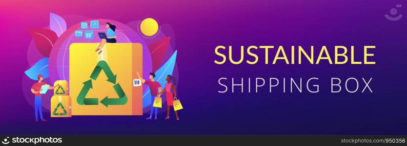 Eco friendly and recyclable container. Low impact packaging, sustainable shipping box, innovative packaging materials, ecommerce trends concept. Header or footer banner template with copy space.. Low impact packaging concept banner header