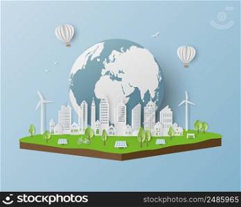 Eco friendly and save the environment conservation concept with clean city on isometric landscape,vector illustration