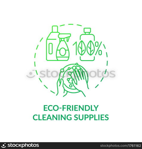 Eco friendly cleaning supplies concept icon. Green hotel features. No chemical components inside home products idea thin line illustration. Vector isolated outline RGB color drawing. Eco friendly cleaning supplies concept icon
