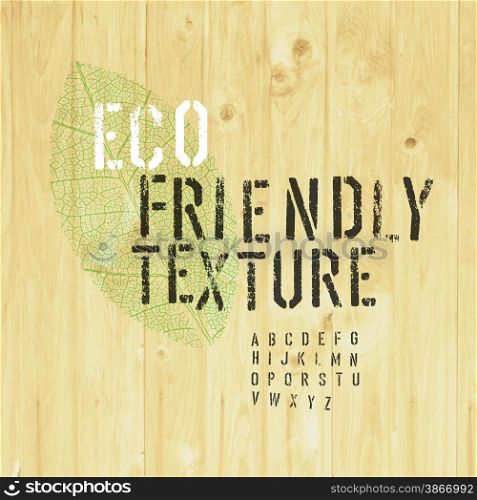 Eco Friendly Design Template (Texture and Stencil Alphabet and Leaf Symbol)