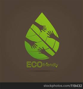 Eco friendly hands hug concept green tree.Environmentally friendly natural landscape.Vector illustration