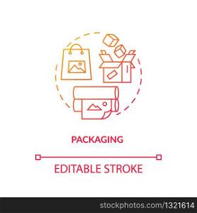 Eco friendly package design studio concept icon. Wrapping paper manufacture idea thin line illustration. Shopping bag and cardboard box workshop. Vector isolated outline RGB color drawing