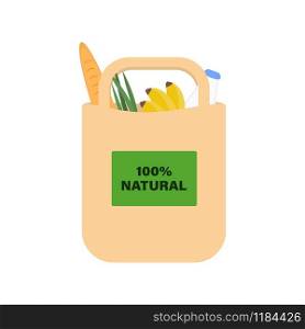 Eco-friendly paper bag with products for a healthy lifestyle. Flat design, vector illustration.. Eco-friendly paper bag with products for a healthy lifestyle. Flat design, vector illustration