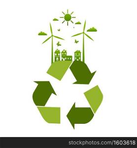 ECO FRIENDLY. Recycle Ecology concept with tree background. Vector illustration