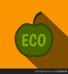 ECO green apple icon. Flat illustration of ECO green apple vector icon for web on yellow background. ECO green apple icon, flat style