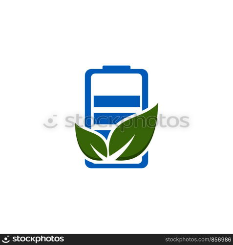 Eco green Battery logo vector icon illustration in flat design