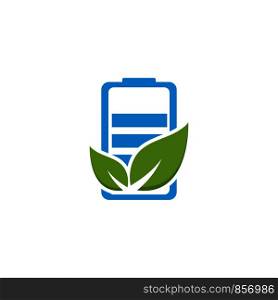 Eco green Battery logo vector icon illustration in flat design