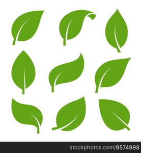 Eco green color leaf logo flat icon set isolated vector image