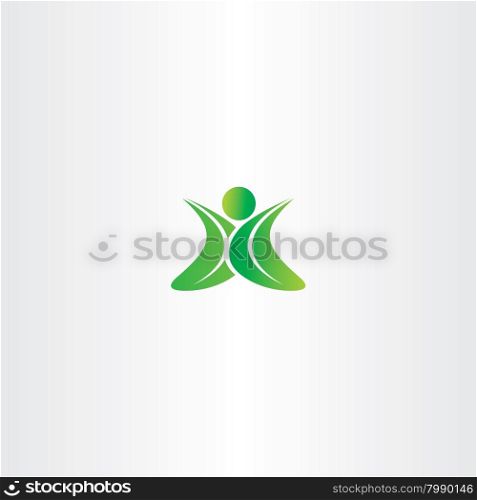 eco green leaf man logo yoga sign design