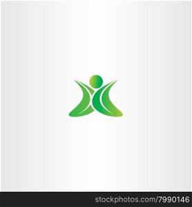 eco green leaf man logo yoga sign design