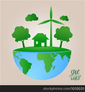 Eco green world stop global warming , we can save world concept , minimal vector illustration