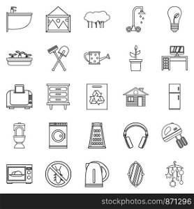 Eco house icons set. Outline set of 25 eco house vector icons for web isolated on white background. Eco house icons set, outline style
