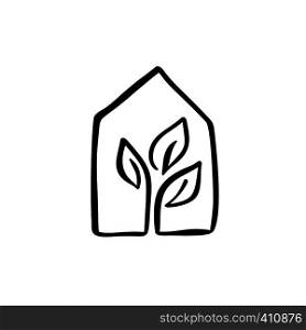 Eco House leaf. Simple Calligraphy nature Vector bio Icon. Estate Architecture Construction for design. Art home vintage hand drawn Logo green garden element.. Eco House leaf. Simple Calligraphy nature Vector bio Icon. Estate Architecture Construction for design. Art home vintage hand drawn Logo green garden element