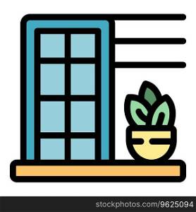 Eco house plant icon outline vector. Summer home. Garden window color flat. Eco house plant icon vector flat