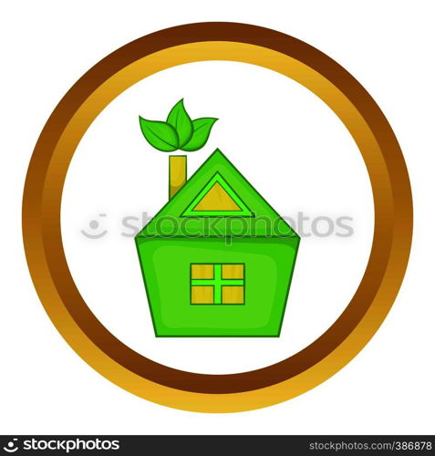 Eco house vector icon in golden circle, cartoon style isolated on white background. Eco house vector icon