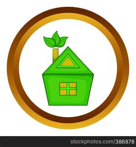 Eco house vector icon in golden circle, cartoon style isolated on white background. Eco house vector icon