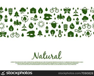 Eco icons banner background. Natural, save nature elements pattern. Vector illustration. Eco icons banner. Natural, save nature elements pattern