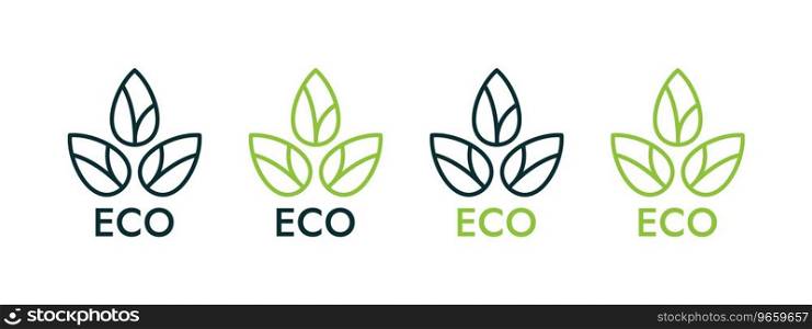ECO icons. ECO badges or logos. Natural and organic products. Vector scalable graphics