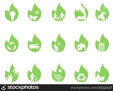 eco icons on green leaf for design