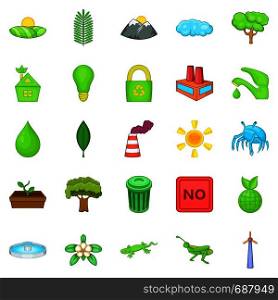 Eco icons set. Cartoon set of 25 eco vector icons for web isolated on white background. Eco icons set, cartoon style